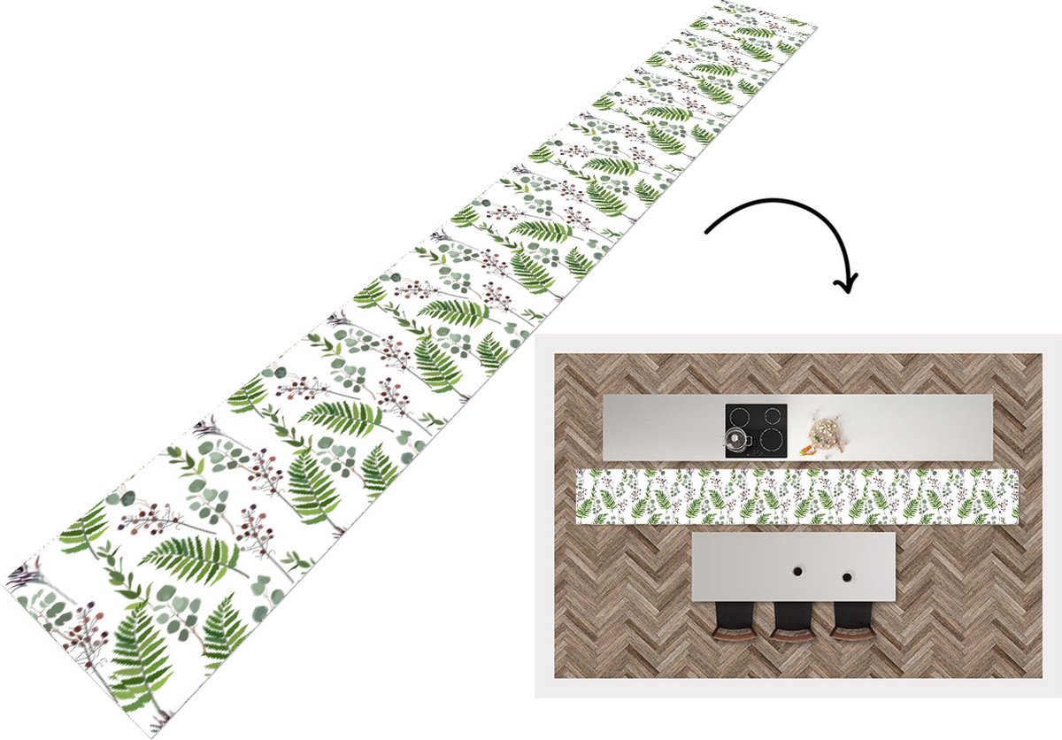 KitchenYeah Keukenloper - Keukenmat - Planten - Patronen - Bladeren - Kruiden - 480x60 cm - Keuken vloerkleed Multicolor