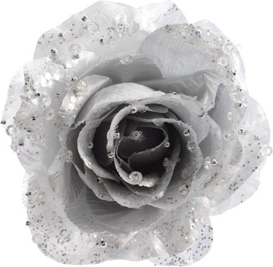 6x Zilveren glitter met clip - Zilveren glitter rozen - Decoratie bloemen /... | bol.com