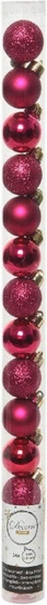 Decoris Mini kerstballen - 14x st - bessen roze - D3 cm - kunststof - kerstversiering