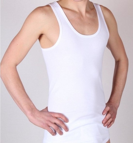 Wit singlet voor heren, model met ronde hals en mouwloos.