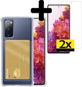 Hoesje Geschikt voor Samsung S20 FE Hoesje Case Pashouder Cover Siliconen Met 2x Screenprotector - Hoes Geschikt voor Samsung Galaxy S20 FE Hoesje Met Kaarthouder- Transparant.