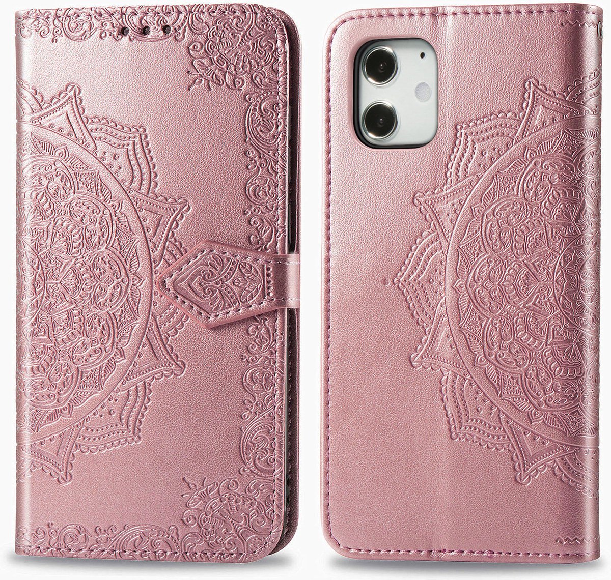 Bookcase geschikt voor Apple iPhone 12 Mini - Roze - Bloemen - Portemonnee Hoesje