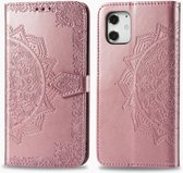 Bookcase geschikt voor Apple iPhone 12 Mini - Roze - Bloemen - Portemonnee Hoesje