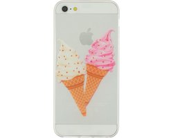 Peachy Doorzichtig softijs roze wit hoorntje geschikt voor iPhone 5 5s SE 2016 hoesje case IJsje