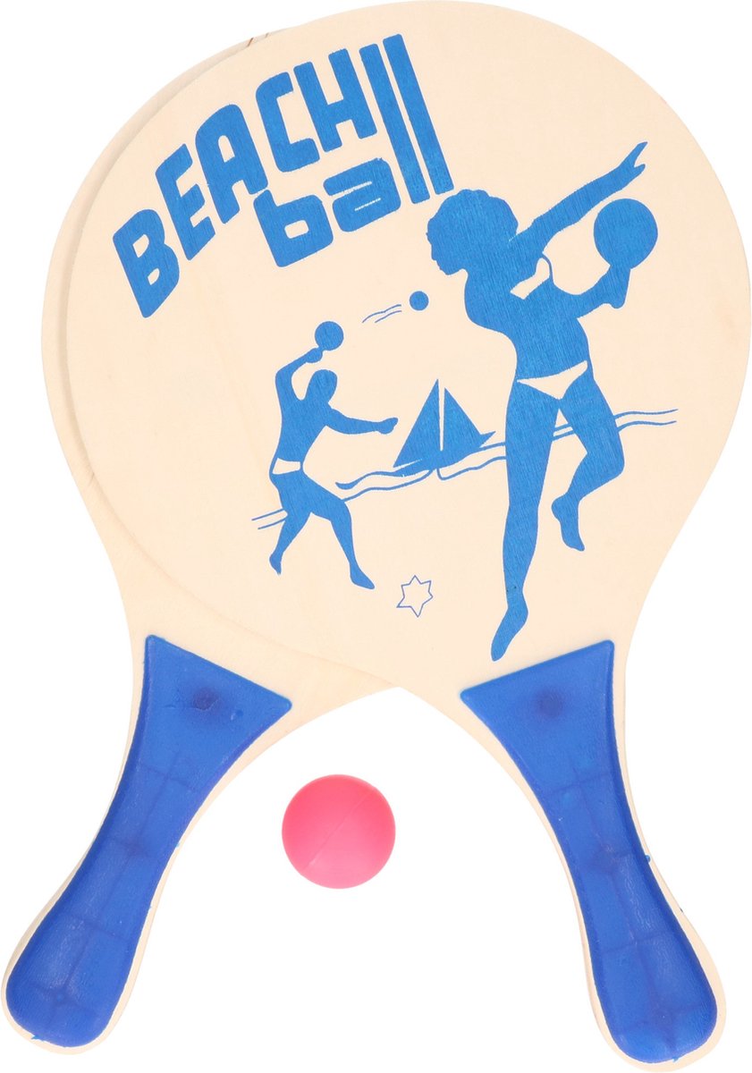 T & F Creations Beachball spel - hout - set in het blauw - rackets en bal - strand sporten