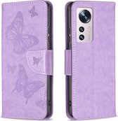 Xiaomi 12 Hoesje - Mobigear - Butterfly Serie - Kunstlederen Bookcase - Paars - Hoesje Geschikt Voor Xiaomi 12