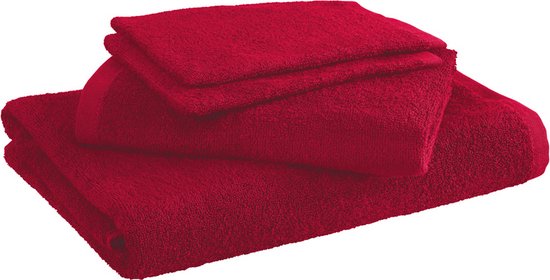 Moodit Badlinnen Troy Deep Red - 2 washandjes + 1 handdoek + 1 douchelaken