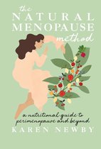 Boekomslag 'The Natural Menopause Method' met illustratie van een vrouw en tak met fruit en groenten.