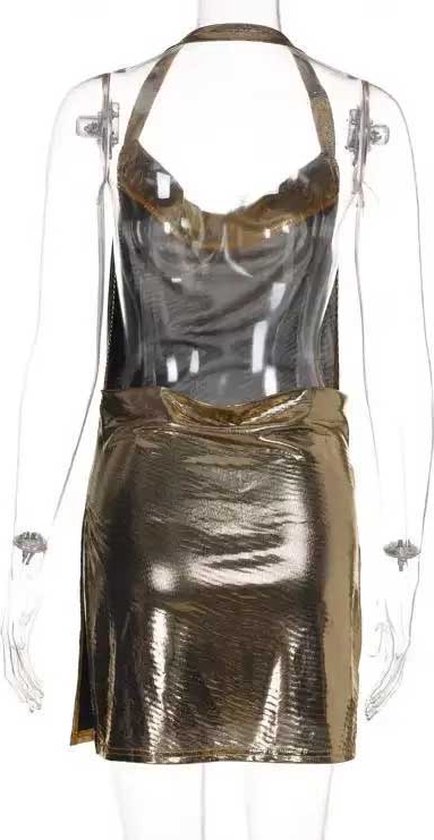 Mini robe avec fente en V- Goud - Brillant - Bling - Fête - Gala