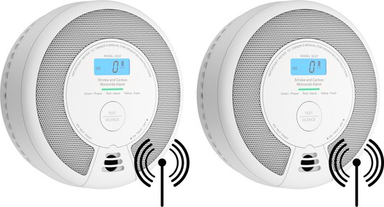 X-Sense SC07-W Draadloos koppelbare combimelder - 2 Combimelders - Rook en koolmonoxide - 10 Jaar batterij en 360° sensor - Rookmelder en koolmonoxidemelder - Rook én CO melder koppelbaar