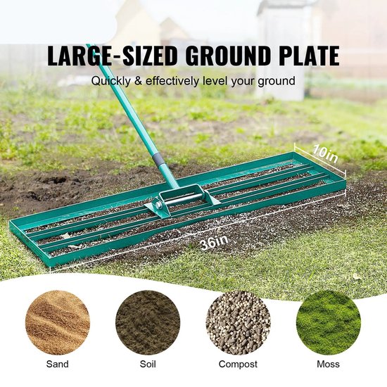 Gazonhark - Bladhark - Hark - Nivellerende Hark - Gazon Leveler - Heavy-duty Gazonnivelleerhark - 10x30inch - met 78inch Stalen Verlengde Steel Handle - for Garden Golf Lawn Farm van Golden Shark — afbeelding 2