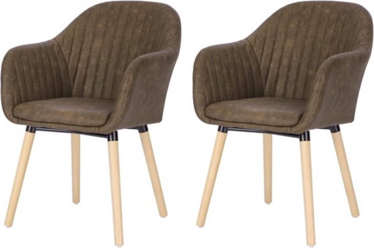 In And Outdoormatch Kunstlederen eetkamerstoelen - met armleuningen - ergonomisch zitcomfort - stevige constructie - modern en stijlvol - bruin