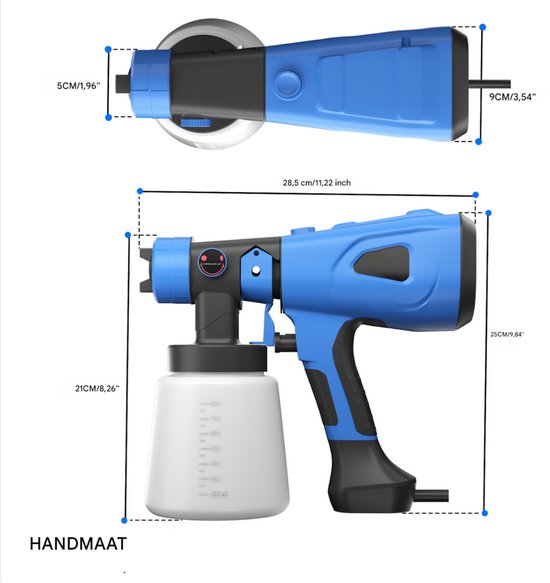 Draadloos Verfspuitpistool - 1000ML Capaciteit - 3 Patronen - Krachtig Elektrisch HVLP Spuitpistool - Voor Plafonds & Muren van Merkloos	 — afbeelding 5