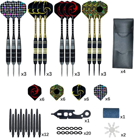 12-delige Dartpijlen Set - 6x Pure Koperen Darts - 6x RVS Darts-22 gram- Steeltip Pakket met Dart Flights, Luxe Opbergcase en Extra Accessoires - Ideaal voor Beginners, Gevorderden en Wedstrijden