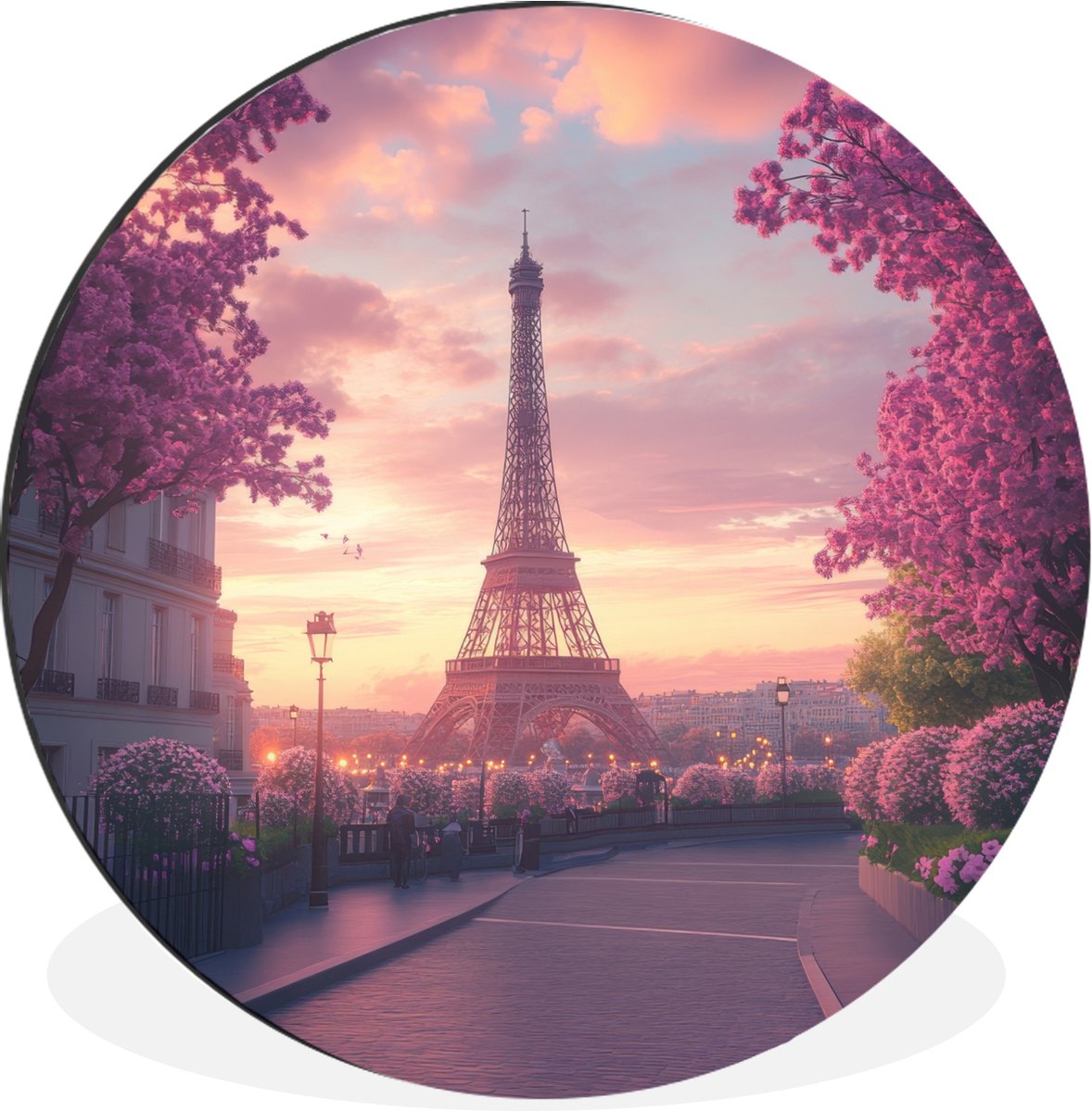 WallCircle Wandcirkel - Muurcirkel - Eiffeltoren - Parijs - Roze - Aluminium - Dibond - 90x90 cm - Binnen en Buiten