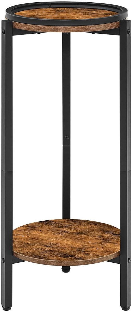 Trankielo Charmante Vintage Bruine Bijzettafel – Compact en Multifunctioneel – 2-Niveau Rond Ontwerp – Perfect voor Kleine Ruimtes Zwart bruin