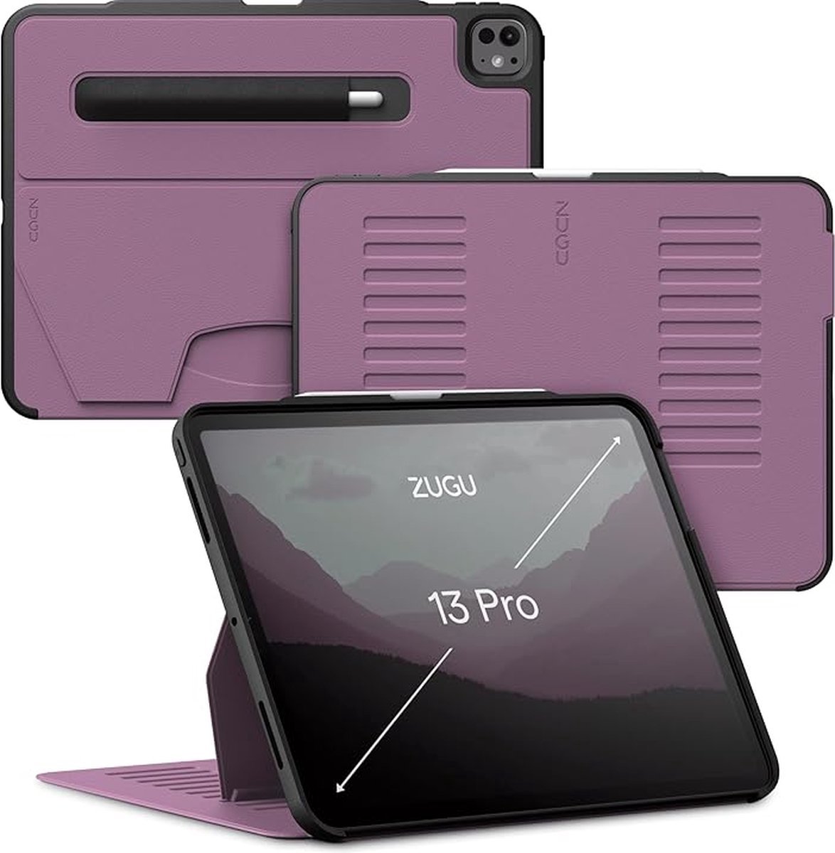 Zugu case Hoesje iPad Pro 13 (M4-M5) – Verstelbare Magnetische Standaard – Veilige Magnetische Houder – Robuuste Bumper en Stevige TPU + PC Behuizing - Paars