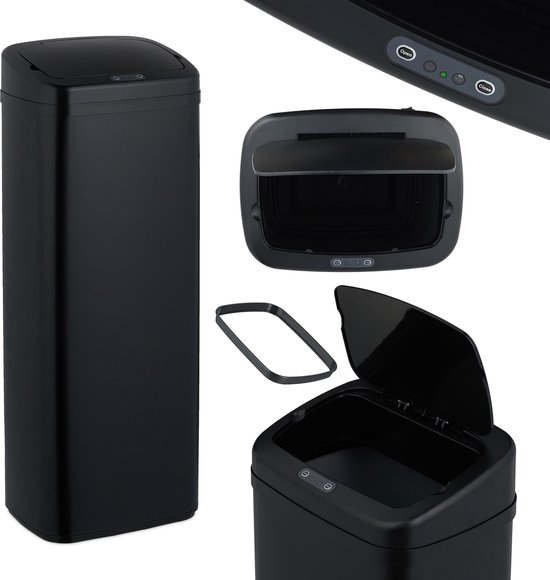 MONZANA Vuilnisbak Bewegingssensor Keuken 58 Liter Automatisch Deksel Waterdicht Afvalbak Vuilnisemmer Usb Kabel Zwart Aanbieding 42288077