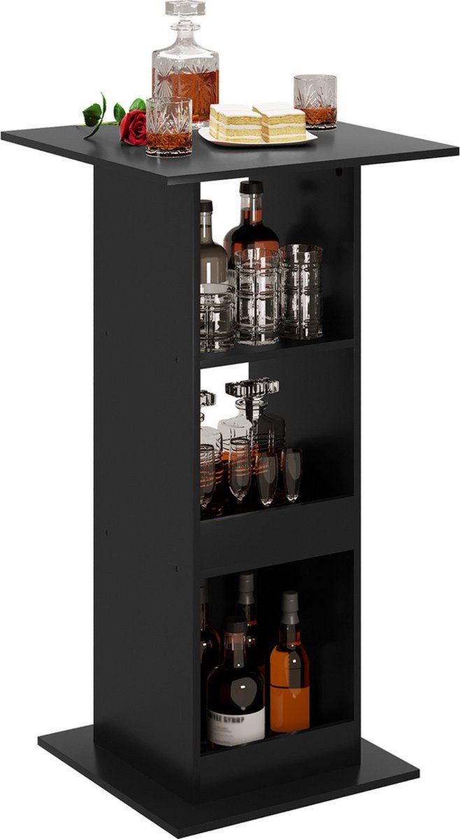 In And Outdoormatch Hoge bartafel - voor keuken & bistro - stevig & robuust - modern design - zwart hout - 60x60x112 cm