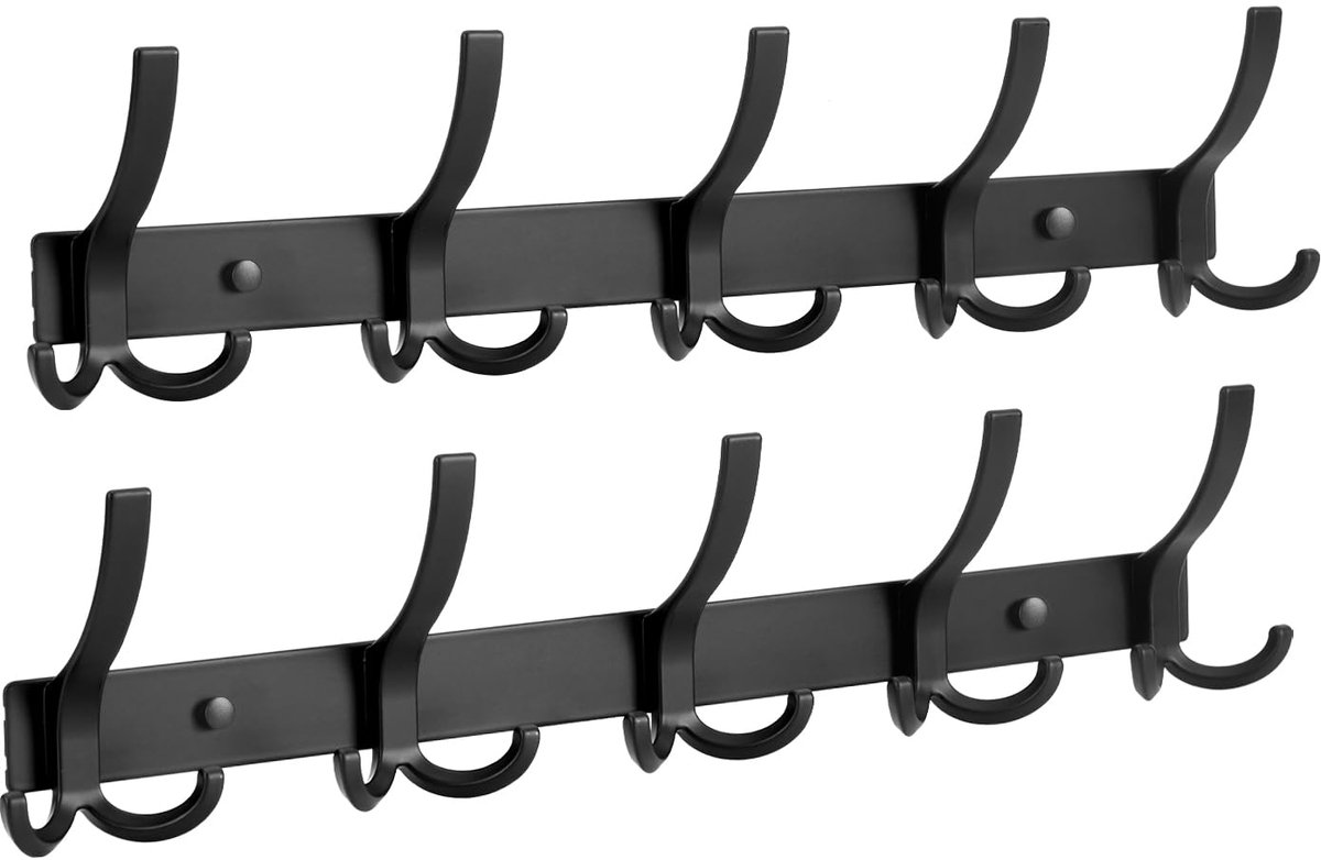 My Ninki ® Ruimtebesparende Muurhaken met 15 Haken voor Jassen, Tassen en Meer in Stijlvol Zwart