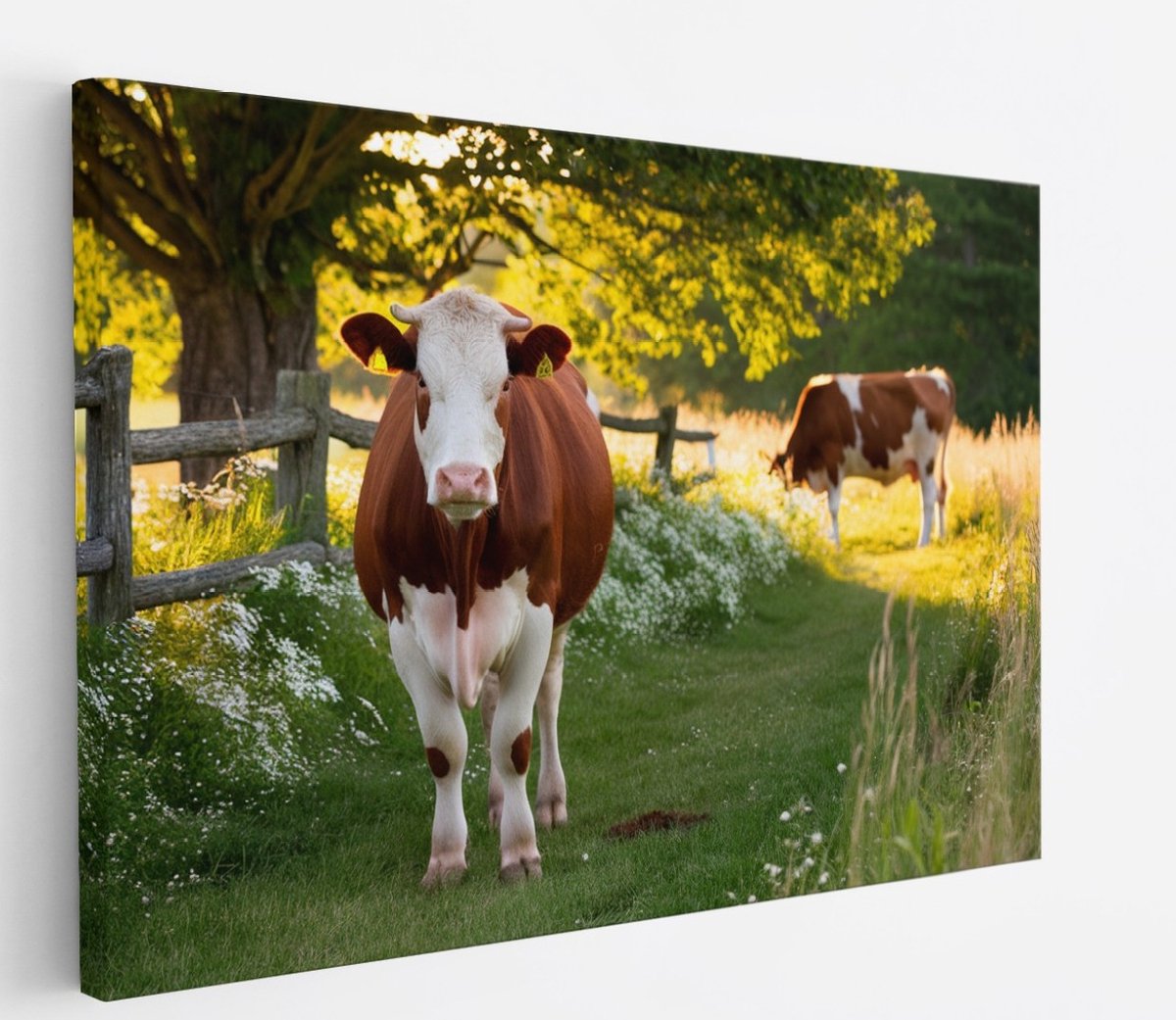 Saammp Canvas Schilderij - 2 Koeien - Nederland - Natuur - Dieren - 40x30 - Foto op canvas - Wanddecoratie - Muurdecoratie Woonkamer - Slaapkamer decoratie - Canvas Print Multicolor
