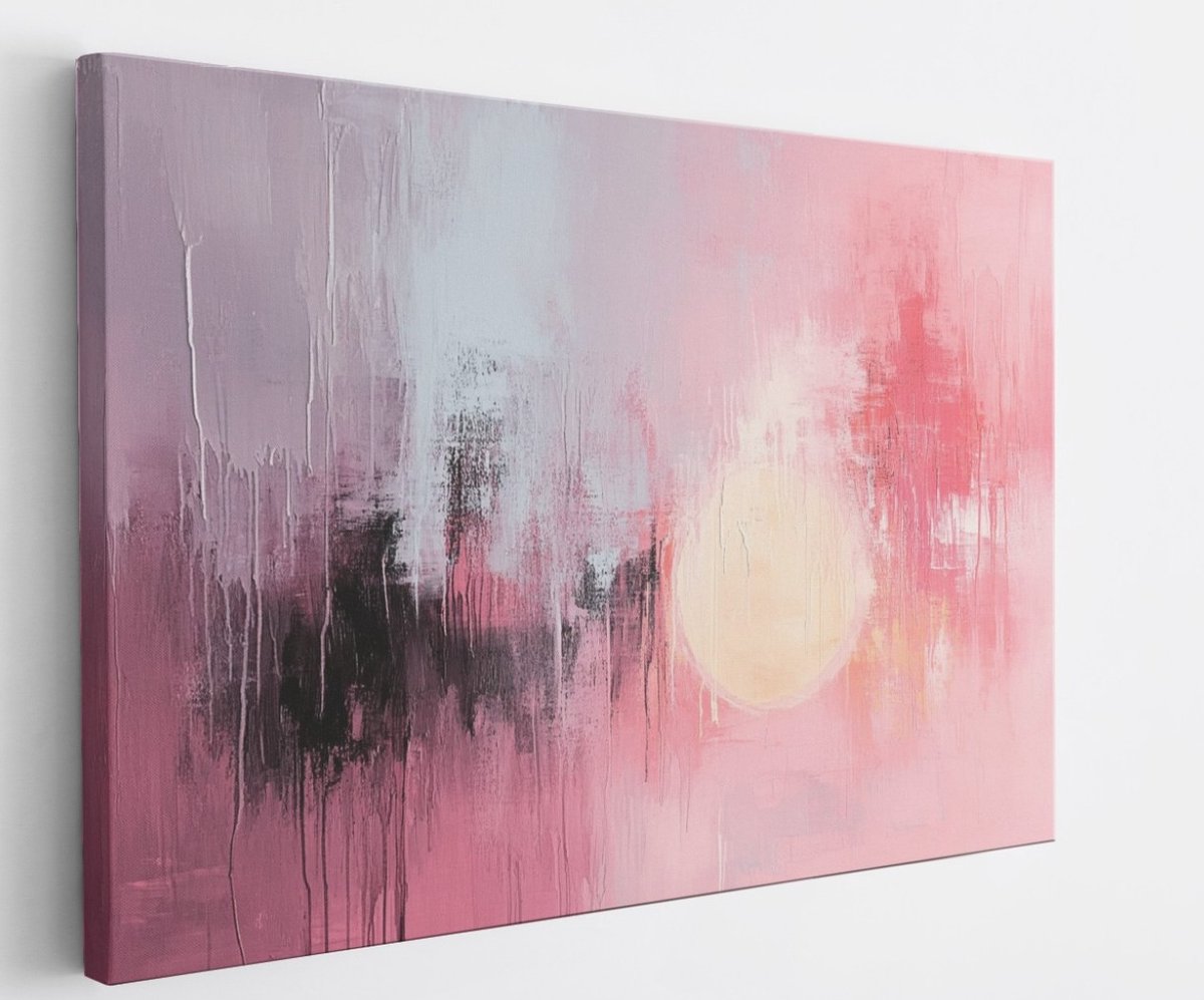 Saammp Canvas Schilderij - Roze penseelstreken - Abstract kunstwerk - 40x30 - Foto op canvas - Wanddecoratie - Muurdecoratie Woonkamer - Slaapkamer decoratie - Canvas Print Multicolor