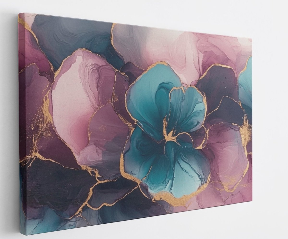 Saammp Canvas Schilderij - Bloemen in marmer - Abstract - 40x30 - Foto op canvas - Wanddecoratie - Muurdecoratie Woonkamer - Slaapkamer decoratie - Canvas Print Multicolor