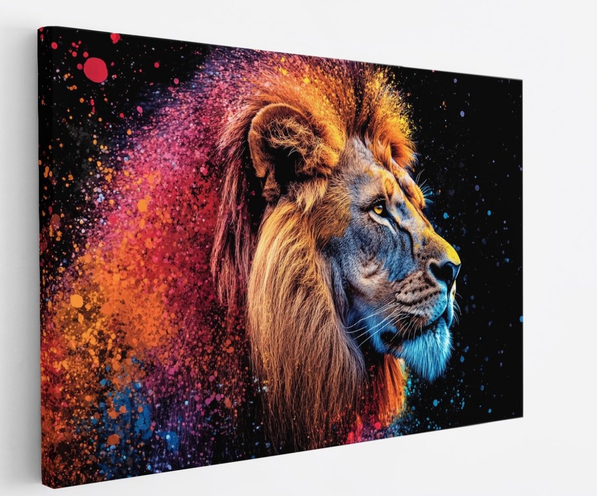 Saammp Canvas Schilderij - Abstracte Leeuw - Natuur - Dieren - 100x75 - Foto op canvas - Wanddecoratie - Muurdecoratie Woonkamer - Slaapkamer decoratie - Canvas Print Multicolor