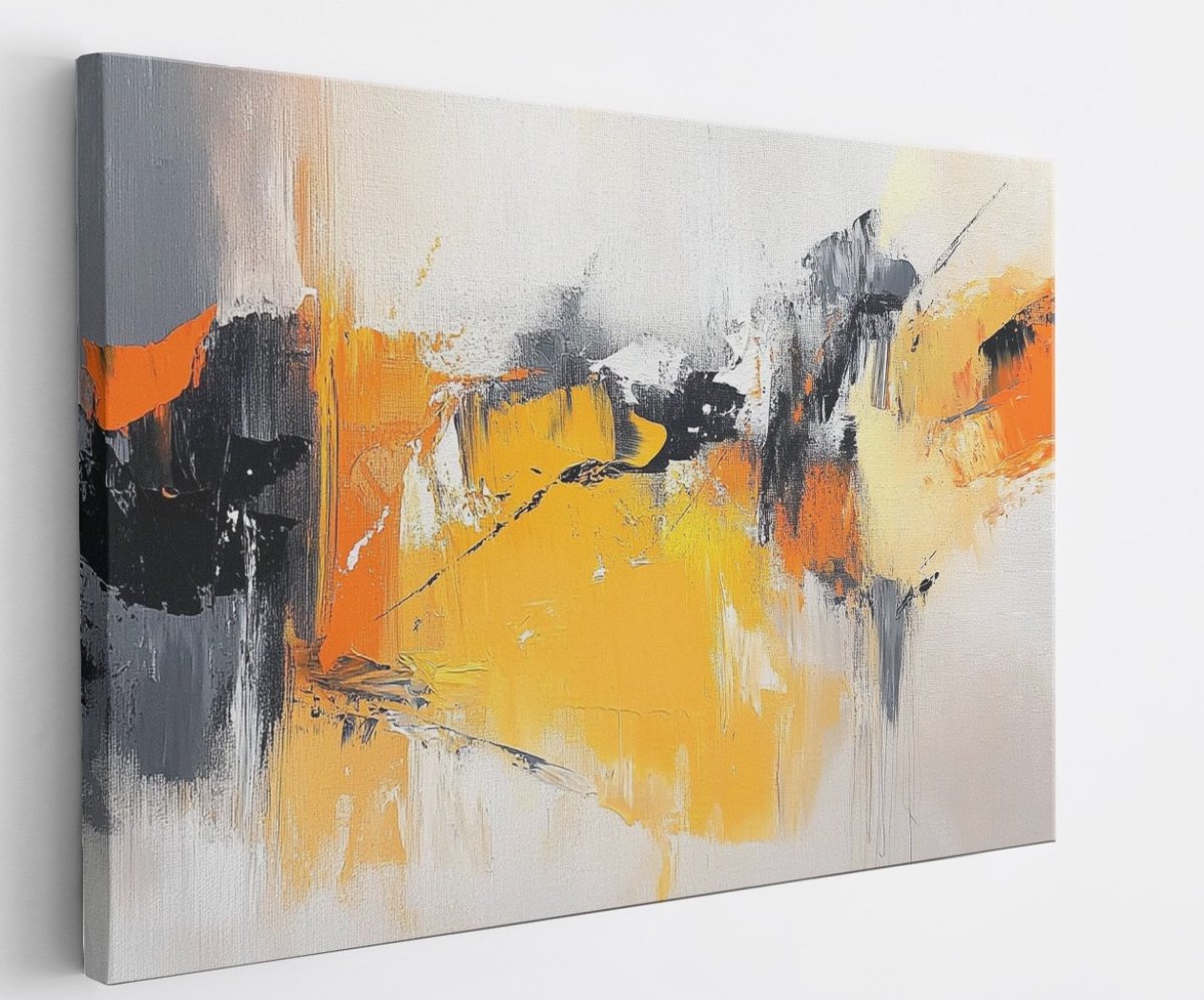 Saammp Canvas Schilderij - Patroon - Geel - Abstract - 100x75 - Foto op canvas - Wanddecoratie - Muurdecoratie Woonkamer - Slaapkamer decoratie - Canvas Print Multicolor