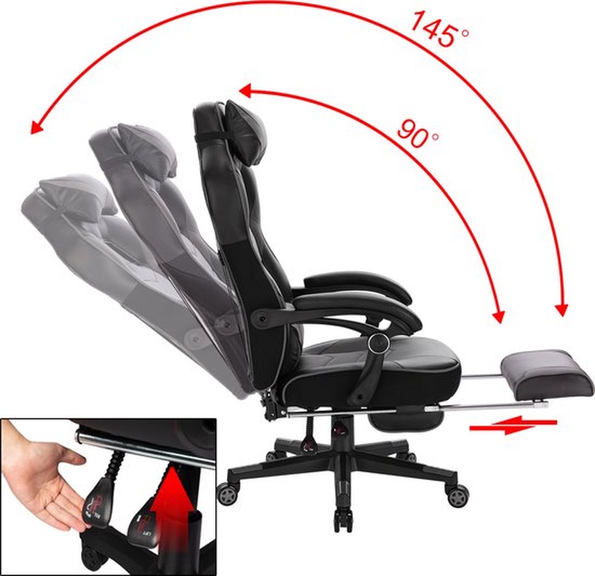 Bolt Edge Gaming Stoel - Zwart - Ergonomisch - Met Voetsteun - afbeelding 3