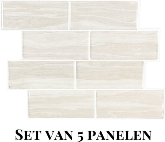 Panneaux muraux Wallways - Dalles adhésives - Set de 5 carrelages - Sticker carrelage - carrelages autocollantes - 30 x 20 cm - Imperméable - Résistant aux rayures - Résistant à la chaleur - Couche adhésive 3M - Épaisseur 2 mm - Beige Casablanca