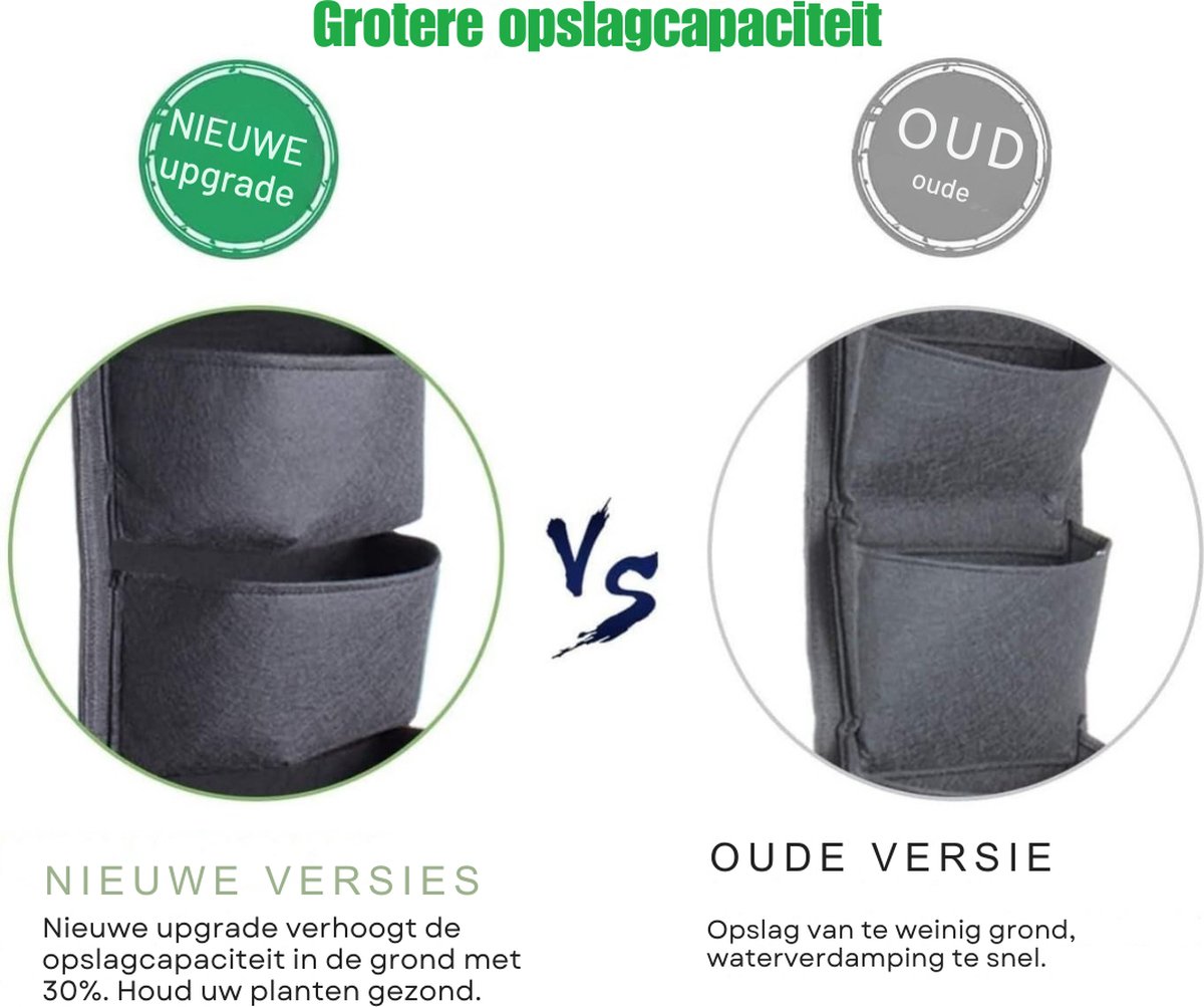 Verticale Tuin met Watersysteem - Verticale Moestuin - Plantenbak – Plantentoren – Moestuinbakken – Kweekbak – 7 Zakken - Zwart – foto 2