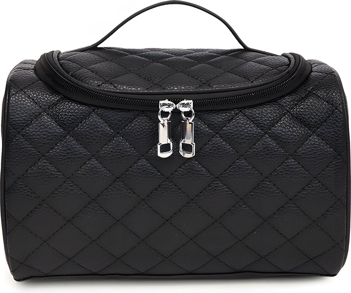 Rainbecom - Beautycases - Toilettassen - Zwart - 25x15x16m - Dames Cosmetica Tas - Etui voor Toiletartikelen - Trendy Toilettas - Grote Reistas - Draagbare Travel Organizer - Reis Make up tas - Crème taart cosmetische tas - PU leer - Waterdichte