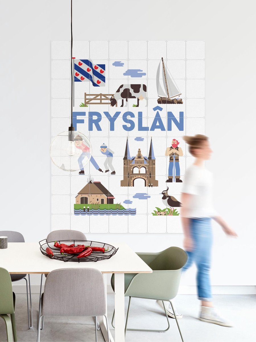 IXXI Fryslân, Jochem Coenen & Kunst in Kaart - 80 x 100 cm - Gratis ophangtool - Grote wanddecoratie en posters - Speels, Grafisch Ontwerp