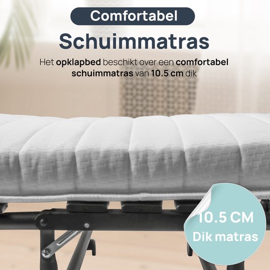 Troonz® Opklapbed One Deluxe 90x200 cm – Logeerbed | Eenpersoonsbed | Vouwbed met Matras & Lattenbodem | Incl. Beschermhoes