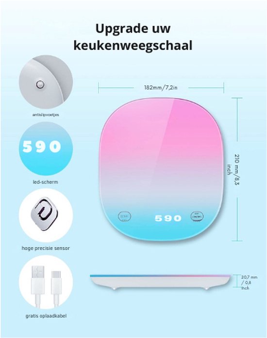 areaf Digitale keukenweegschaal, met app, bluetooth, calorieënteller
