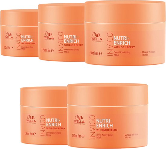 Vijf perzikkleurige potten Wella Invigo Nutri Enrich Deep Nourishing Mask, 150ml.