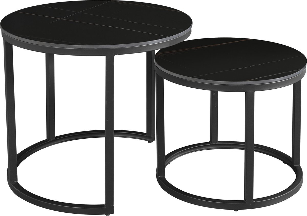 Bolt Edge Salontafel - Marmer look - Ronde tafel - Modern - Zwart frame