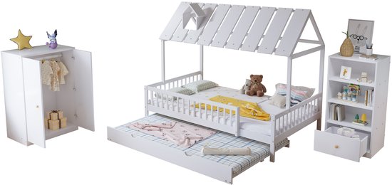 ROSI 120x200 Wit Huisbed Eenpersoonsbed met Laden Kinder Meubels Stapelbedden Kinderbedden - Kinder Meubels 24