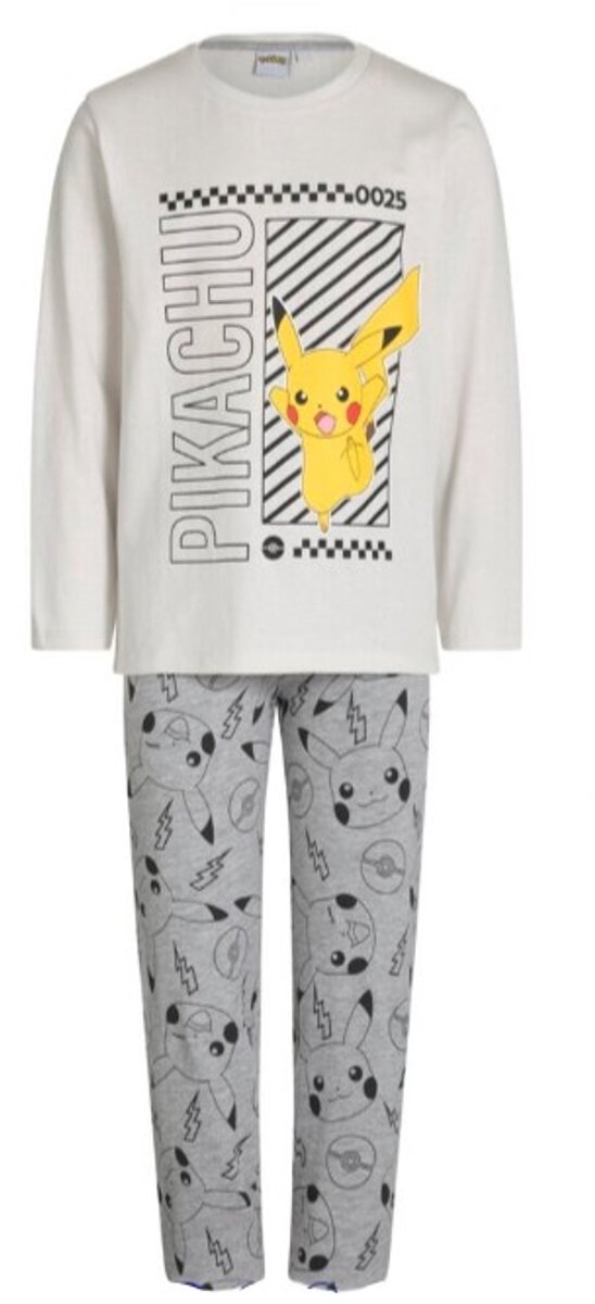 Pokémon Pikachu Kinderpyjama lange mouw-110 Licht en donkergrijs