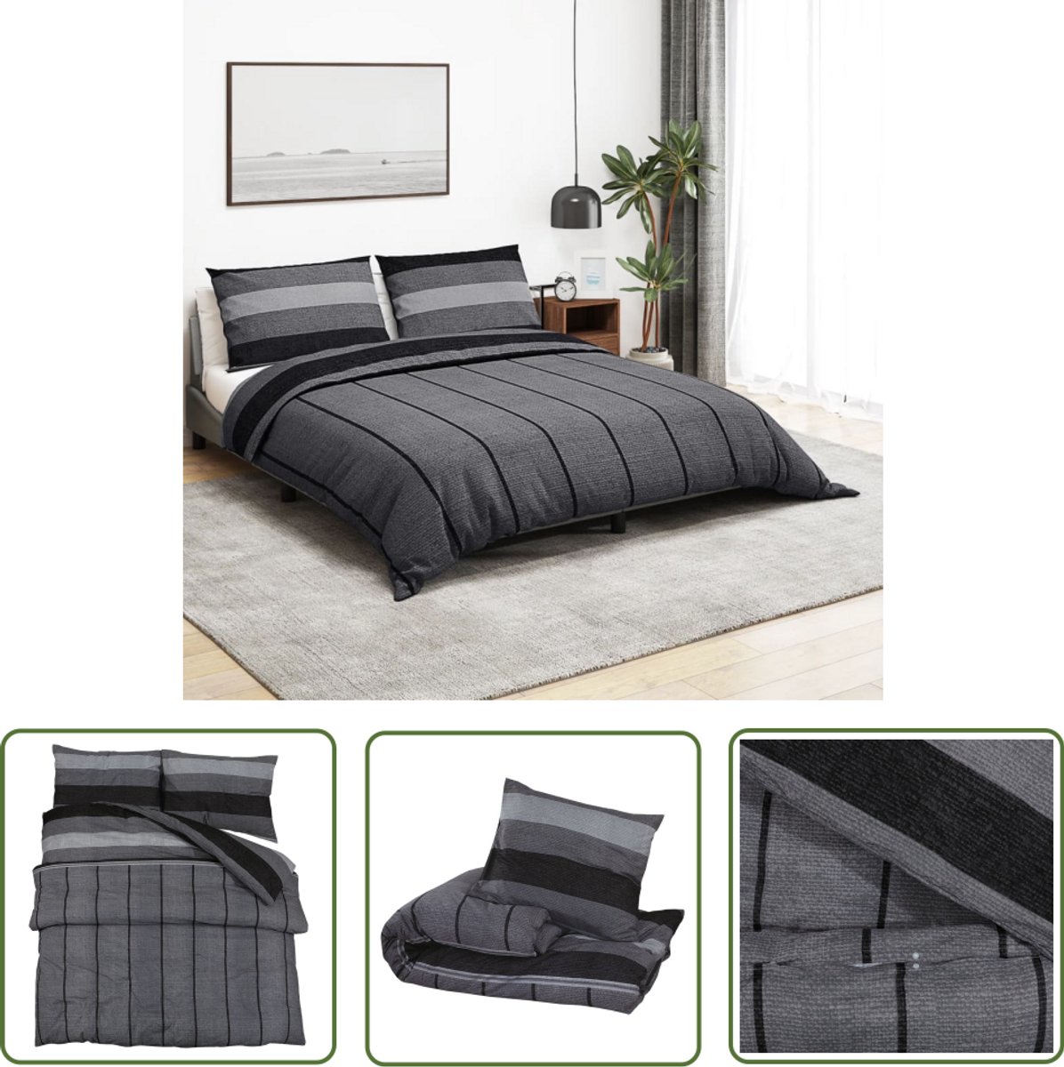 vidaXL Katoenen Dekbedovertrek - Dekbedovertrek - Dekbedovertrekset 260x240 cm katoen donkergrijs - Grijs Dekbedovertrek - Donkere Dekbedovertrekken - Slaapcomfort