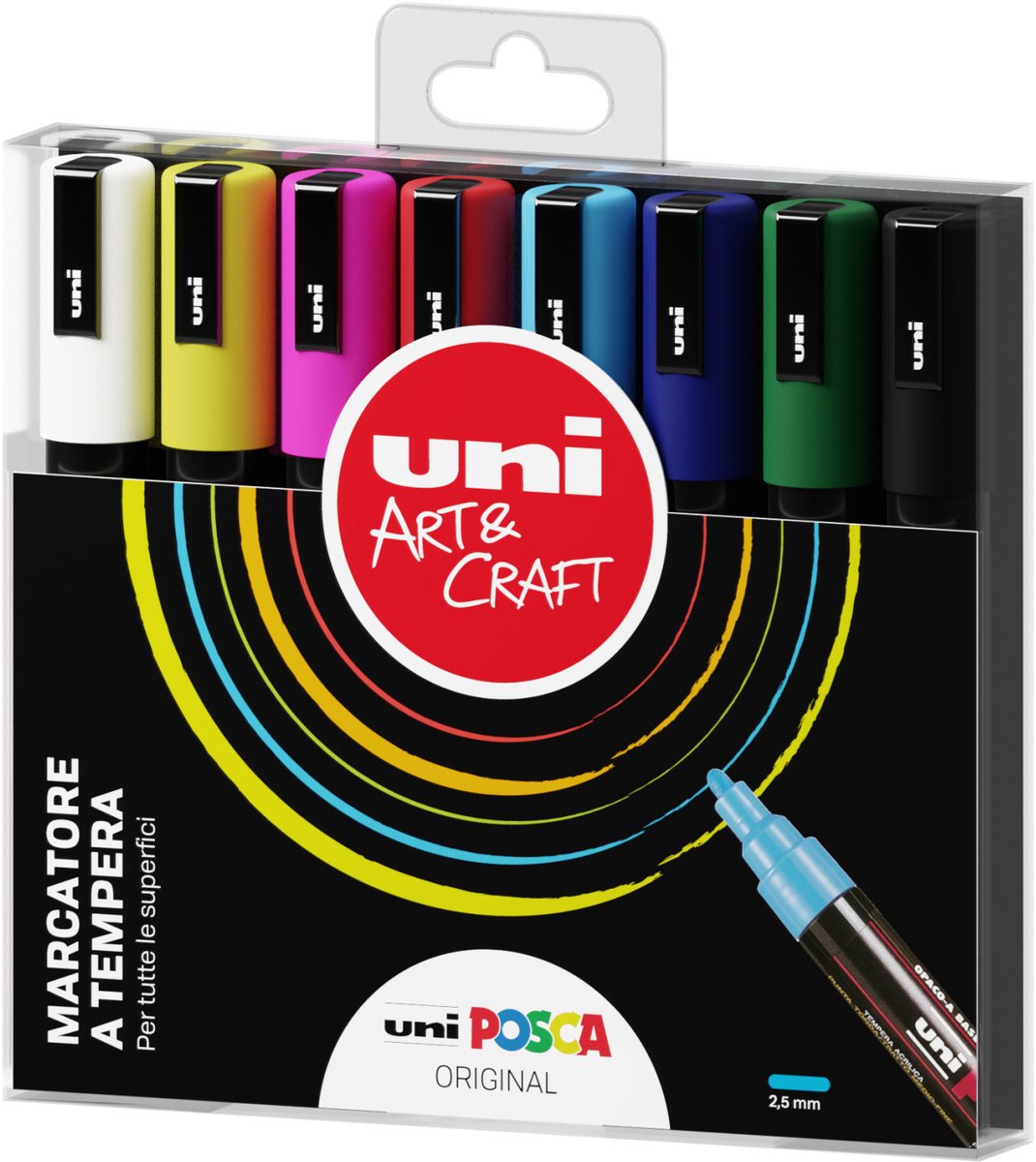Uni Posca markeerstift 8 stuk(s) Multi kleuren Zwart;Meerkleurig