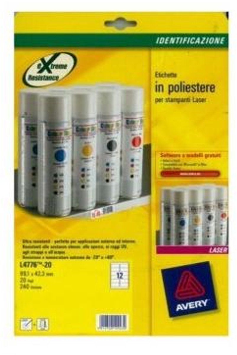 Avery L4776-20 - White - Laser - 99,1 x 42,3 mm - 240 pc(s) - 20 sheets - A4