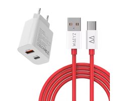One Plus Compatible Snellader Adapter Quick Charge - USB C Kabel 1 Meter - USB A naar USB C 5A Snellader oplaadkabel Fast Charger Set - Geschikt voor o.a. Samsung/OnePlus/Huawei/Oppo/Motorola/Sony/Xiaomi