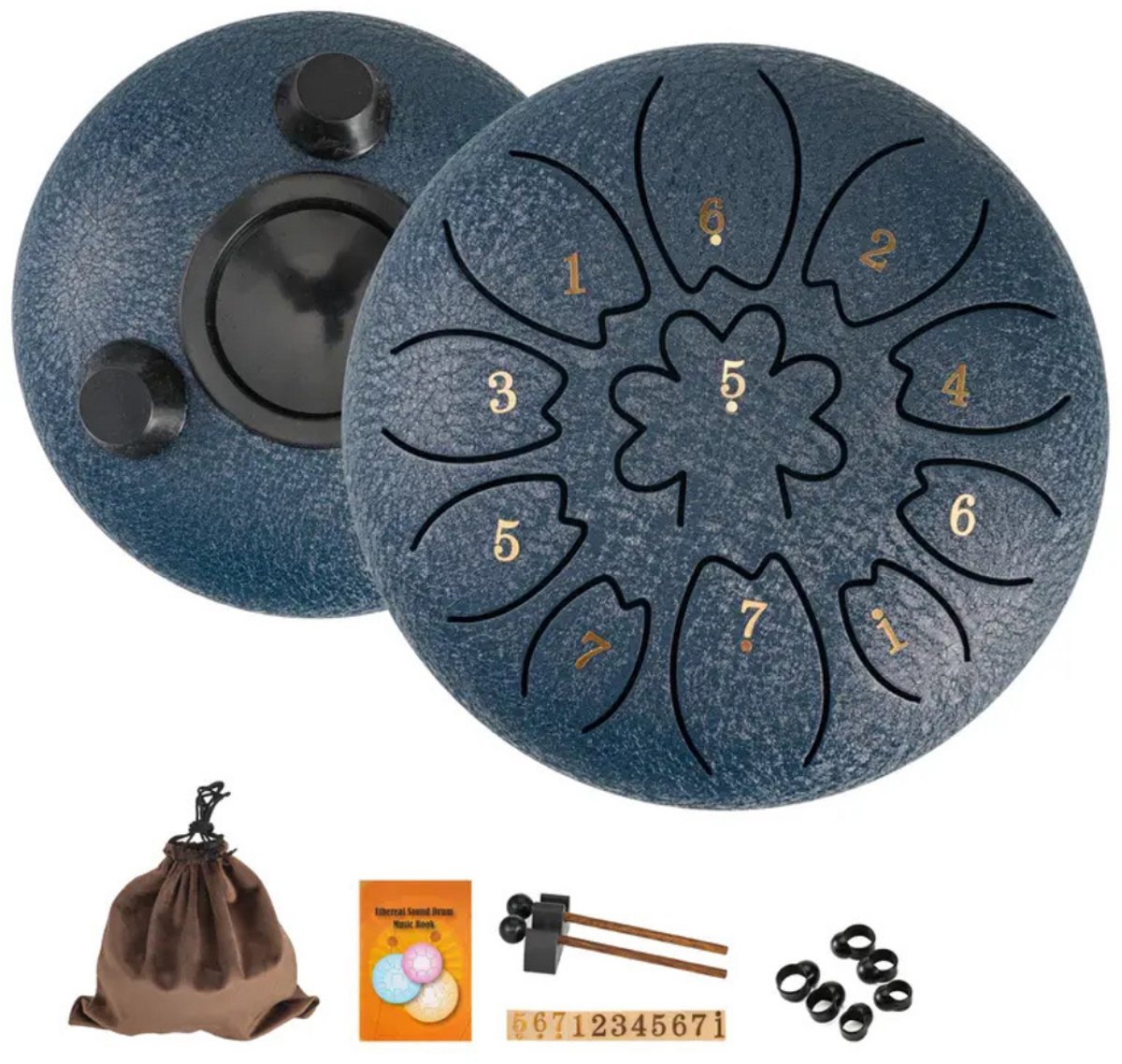 Bovista Handpan - Tongue Drum - Steel - Regen - Klankschaal - Marineblauw