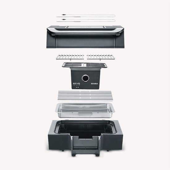 Chef-o-matic Verticale grill zonder olie en vet, 1000 W, capaciteit voor 6 spiesen. Automatische 360 graden rotatie, gemakkelijk schoon te maken