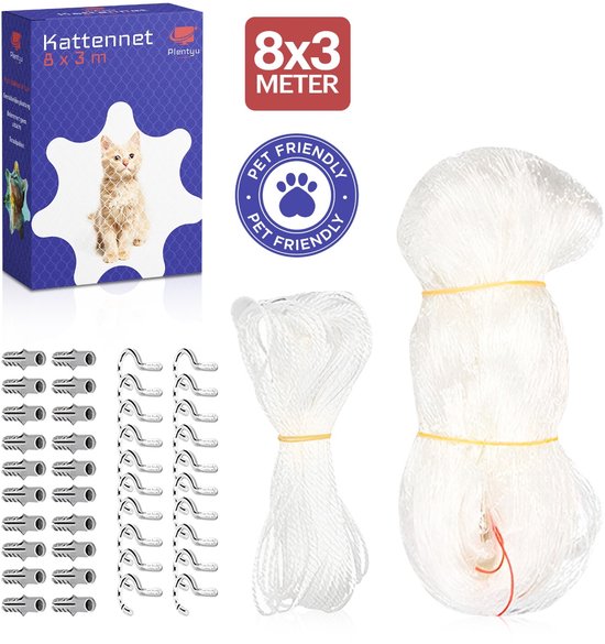 Foto: Plentyu kattennet pro 8x3 kattennet voor balkon transparant katten gaas transparant makkelijk te monteren