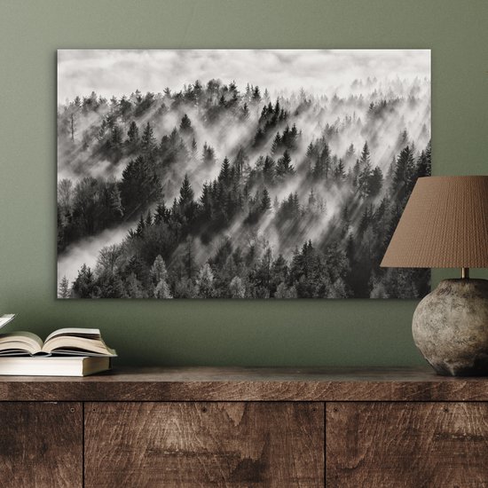 Tableau aluminium 60x40 cm - Décoration murale métal - Paysage - Brume - Forêt - Nature - Décoration murale métal salon - Décoration industrielle - Photo sur dibond - Accessoires industriels chambre