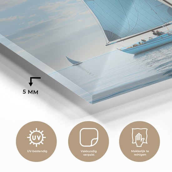 MuchoWow® Tableau sur verre 80x60 cm - Tableau sur verre acrylique - Voilier - Lac - Water - Maritime - Nature - Photo sur verre - Décoration murale salon - Décoration murale chambre - Peintures