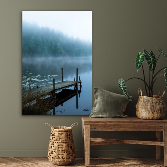 Tableau aluminium 80x120 cm - Décoration murale métal - Nature - Lac - Forêt - Brume - Décoration murale métal salon - Décoration industrielle - Photo sur dibond - Accessoires industriels chambre